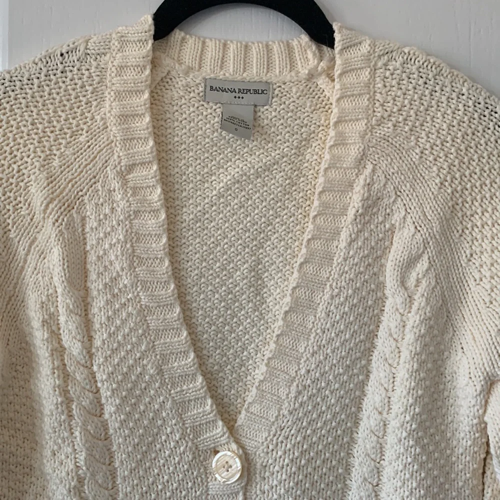 NWOT BANANA REPUBLIC Winter White Crochet Deep V-Neck Cardigan Sweater Size S - Picture 2 of 13